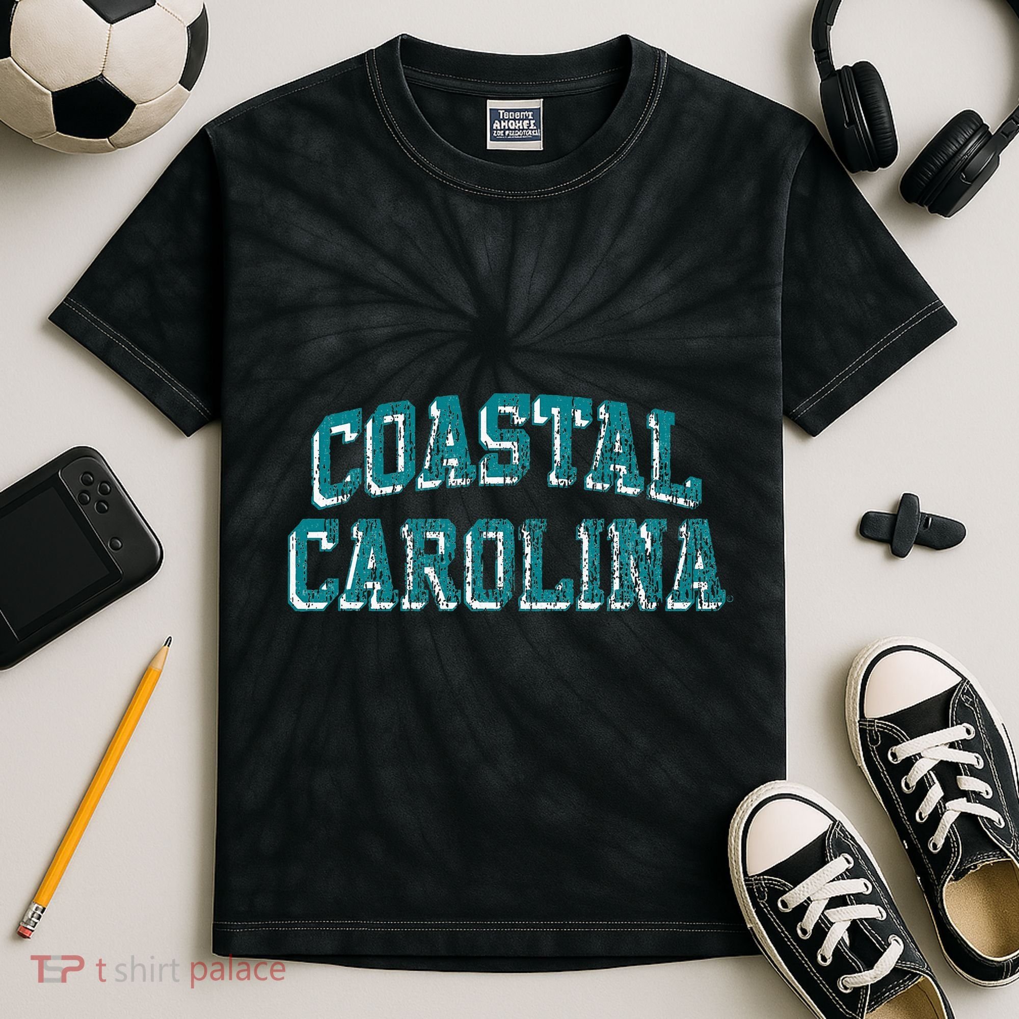 Coastal Carolina Chanticleers Retro Arch Logo Kids Tie-Dye T-Shirt