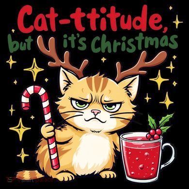 Cat-titude Christmas Cat Grumpy Cattitude Meme Stripe Pom Pom Beanie