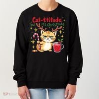 Cat-titude Christmas Cat Grumpy Cattitude Meme Women's Sweatshirt thumb 0
