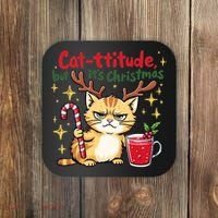 Cat-titude Christmas Cat Grumpy Cattitude Meme Coaster thumb 0