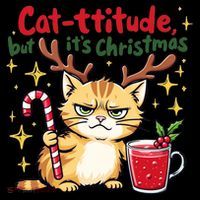 Cat-titude Christmas Cat Grumpy Cattitude Meme Coaster thumb 2
