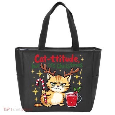 Cat-titude Christmas Cat Grumpy Cattitude Meme Tote Bag