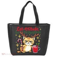Cat-titude Christmas Cat Grumpy Cattitude Meme Tote Bag thumb 0