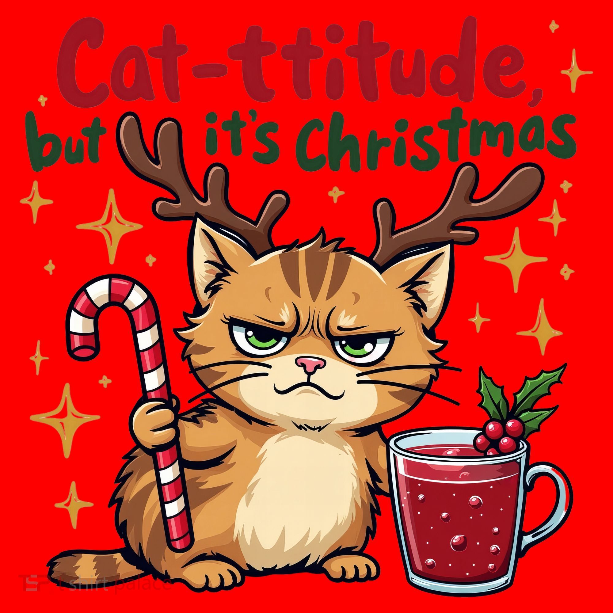 Cat-titude Christmas Cat Grumpy Cattitude Meme Santa Hat