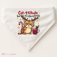Cat-titude Christmas Cat Grumpy Cattitude Meme USA-Made Doggie Bandana thumb 0