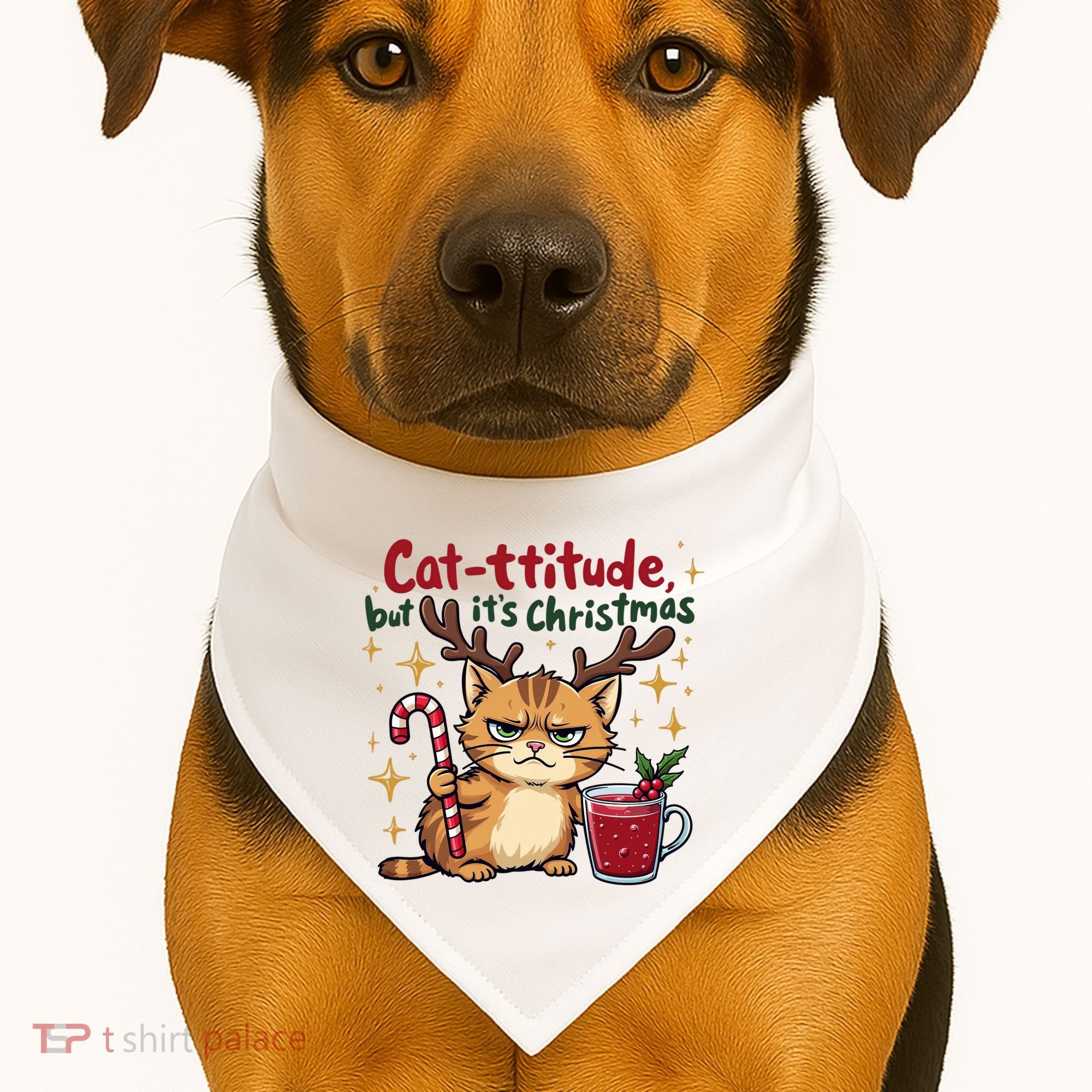 Cat-titude Christmas Cat Grumpy Cattitude Meme USA-Made Doggie Bandana