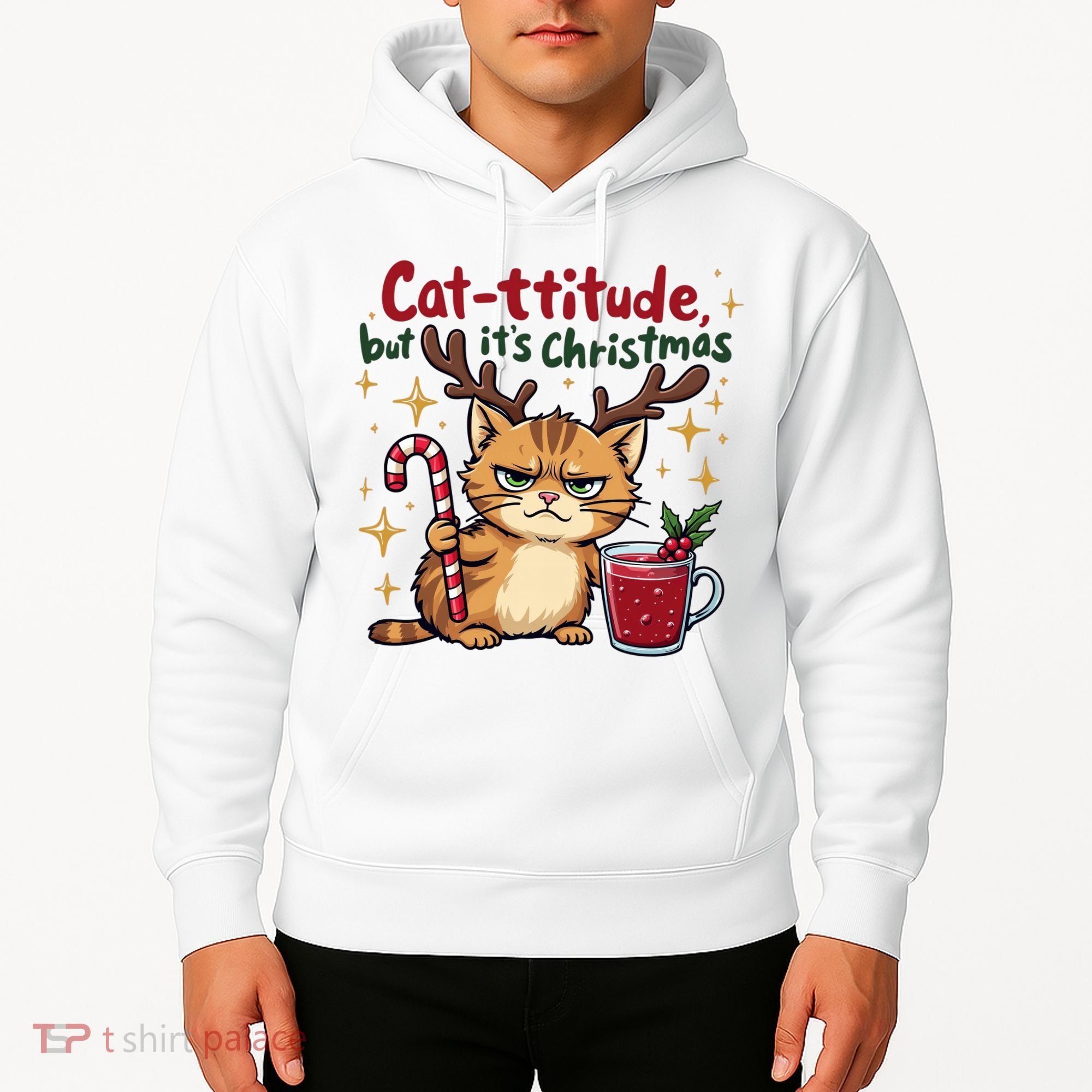 Cat-titude Christmas Cat Grumpy Cattitude Meme Hoodie