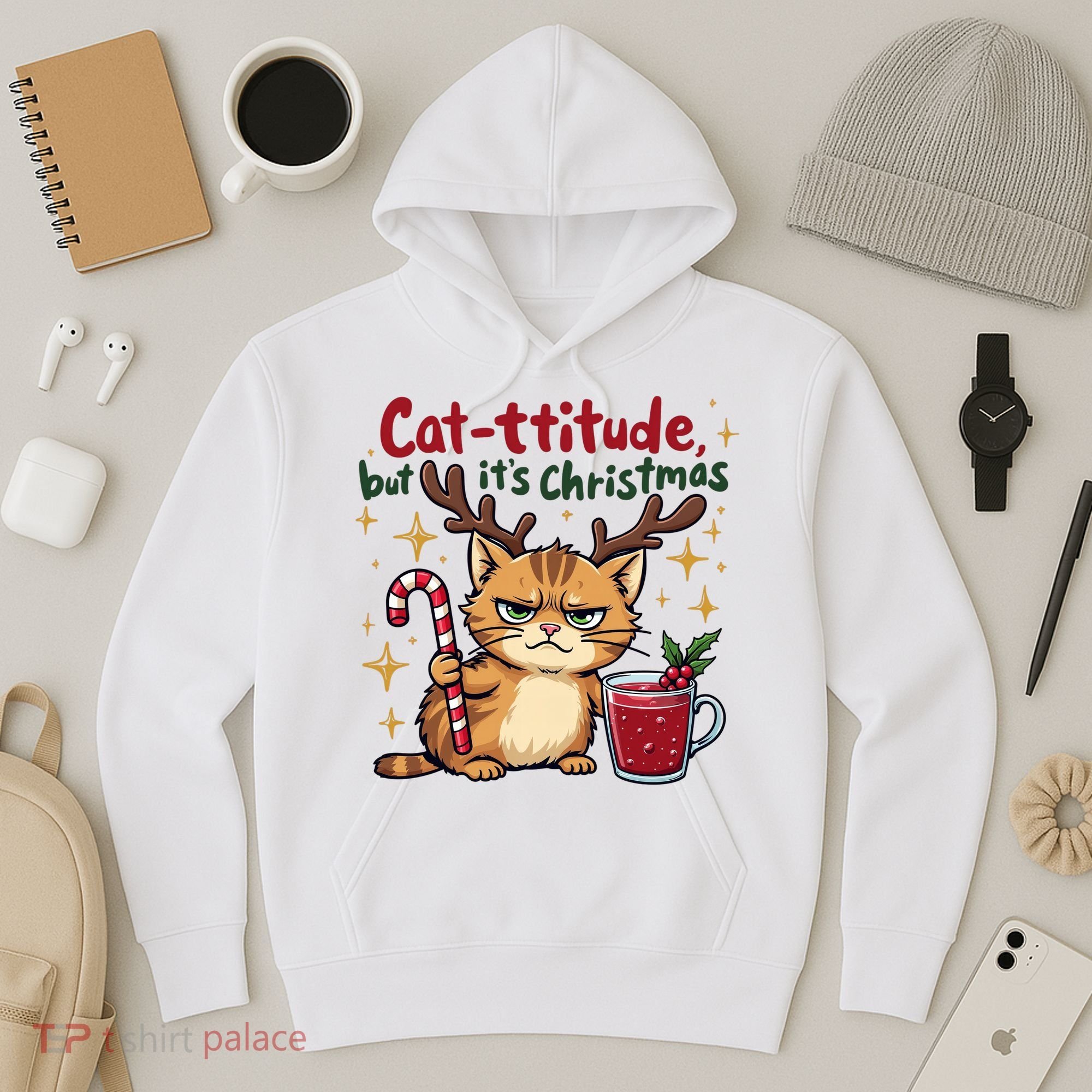 Cat-titude Christmas Cat Grumpy Cattitude Meme Hoodie