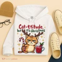 Cat-titude Christmas Cat Grumpy Cattitude Meme Hoodie thumb 4