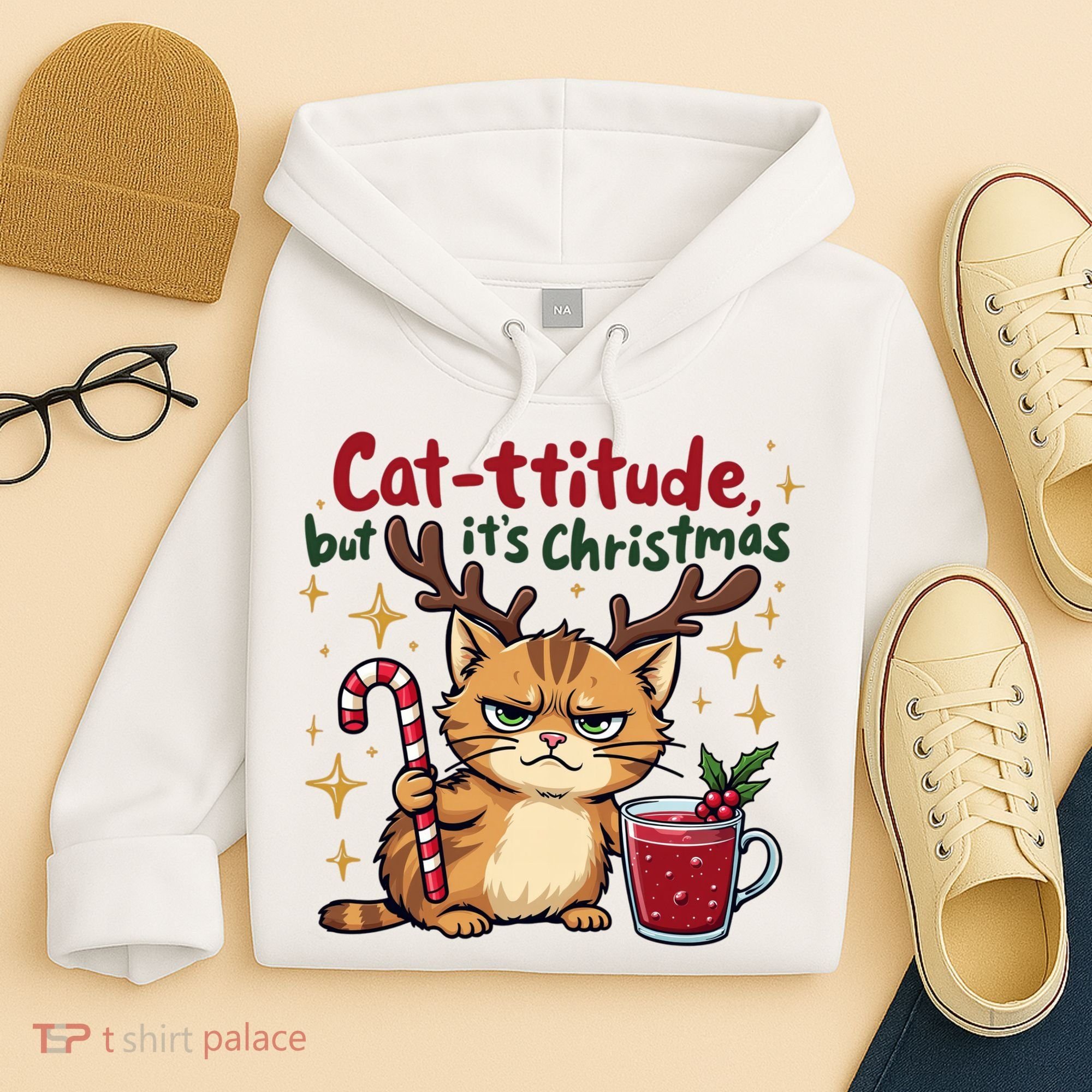 Cat-titude Christmas Cat Grumpy Cattitude Meme Hoodie