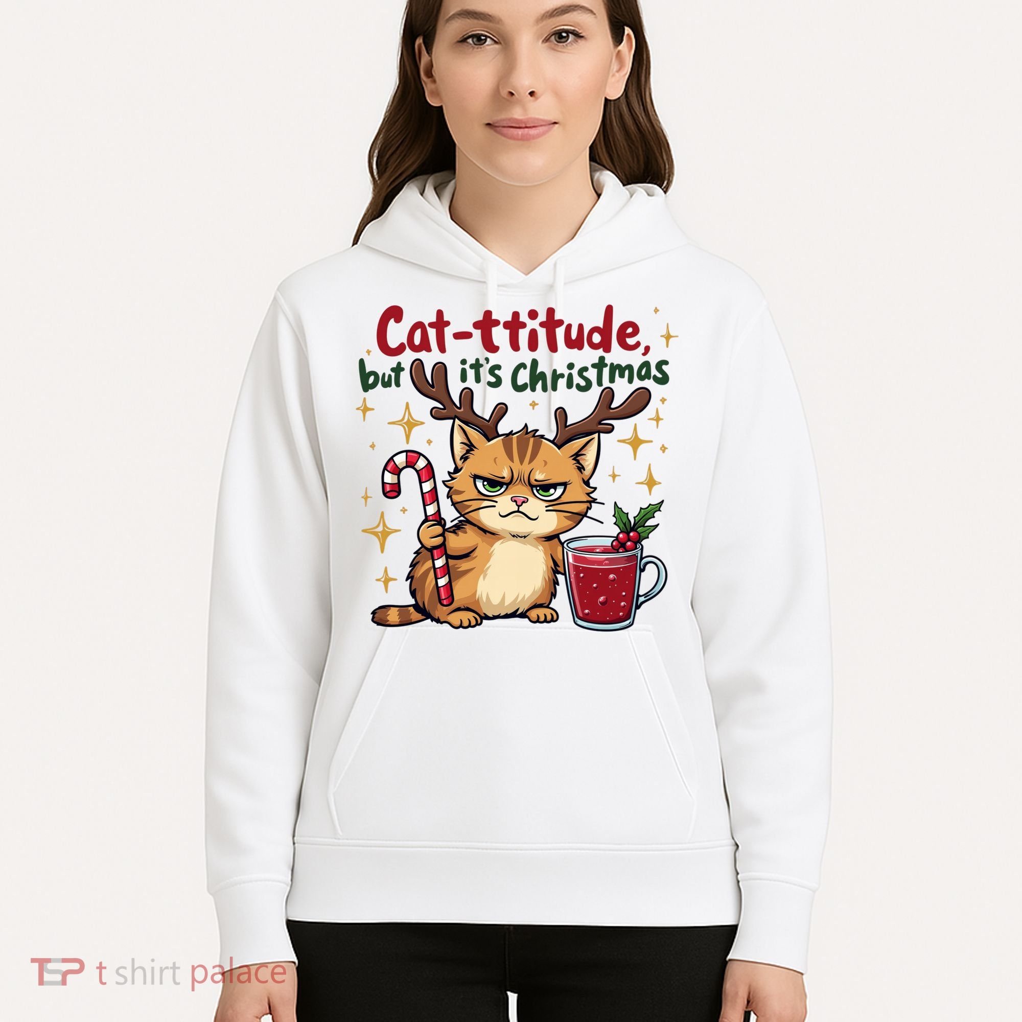 Cat-titude Christmas Cat Grumpy Cattitude Meme Hoodie