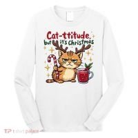 Cat-titude Christmas Cat Grumpy Cattitude Meme Long Sleeve Shirt thumb 0