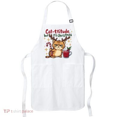 Cat-titude Christmas Cat Grumpy Cattitude Meme Apron