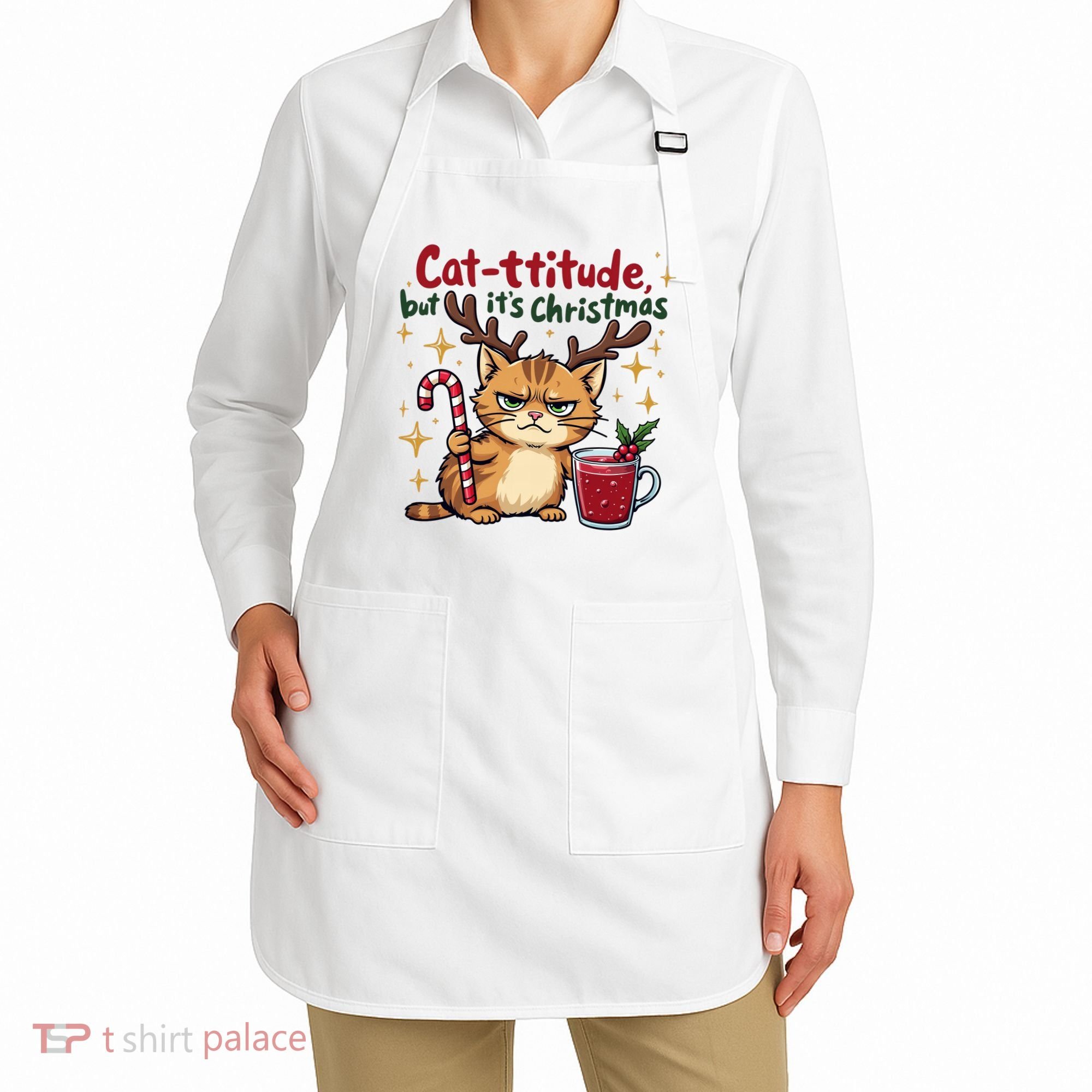 Cat-titude Christmas Cat Grumpy Cattitude Meme Apron