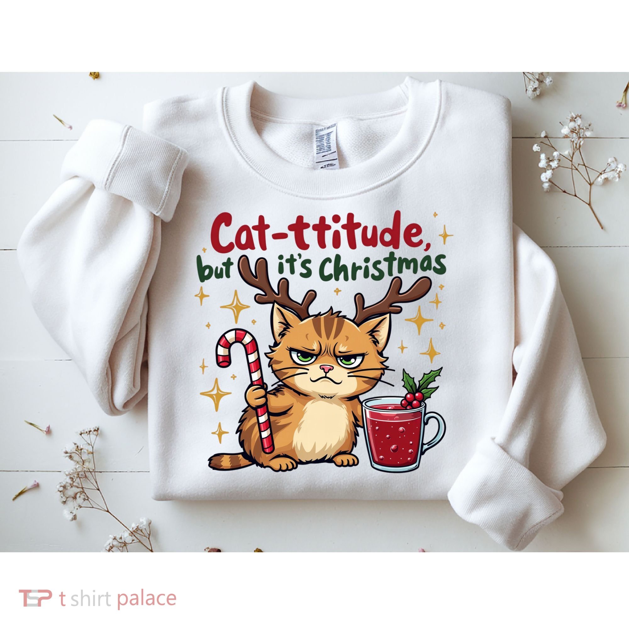 Cat-titude Christmas Cat Grumpy Cattitude Meme Sweatshirt