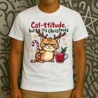 Cat-titude Christmas Cat Grumpy Cattitude Meme T-Shirt thumb 3