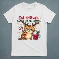 Cat-titude Christmas Cat Grumpy Cattitude Meme T-Shirt thumb 5