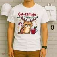 Cat-titude Christmas Cat Grumpy Cattitude Meme T-Shirt thumb 6
