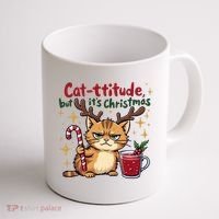Cat-titude Christmas Cat Grumpy Cattitude Meme Coffee Mug thumb 1
