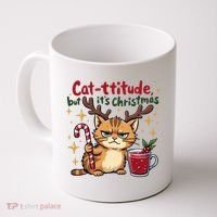 Cat-titude Christmas Cat Grumpy Cattitude Meme Coffee Mug thumb 0