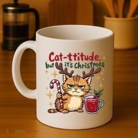 Cat-titude Christmas Cat Grumpy Cattitude Meme Coffee Mug thumb 4