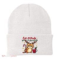 Cat-titude Christmas Cat Grumpy Cattitude Meme Beanie thumb 0