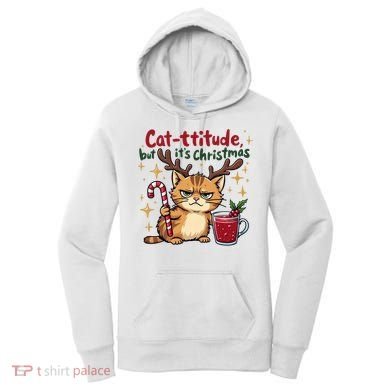 Cat-titude Christmas Cat Grumpy Cattitude Meme Women's Hoodie