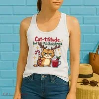 Cat-titude Christmas Cat Grumpy Cattitude Meme Women's Tank Top thumb 2