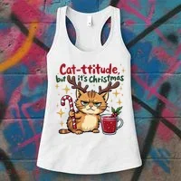 Cat-titude Christmas Cat Grumpy Cattitude Meme Women's Tank Top thumb 3