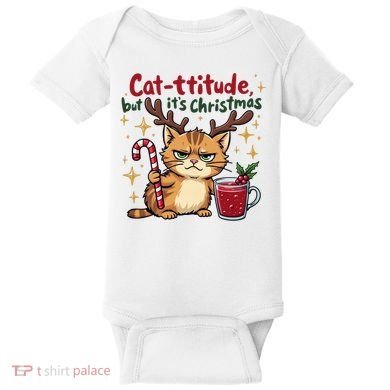 Cat-titude Christmas Cat Grumpy Cattitude Meme Baby Bodysuit
