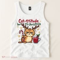 Cat-titude Christmas Cat Grumpy Cattitude Meme Tank Top thumb 2