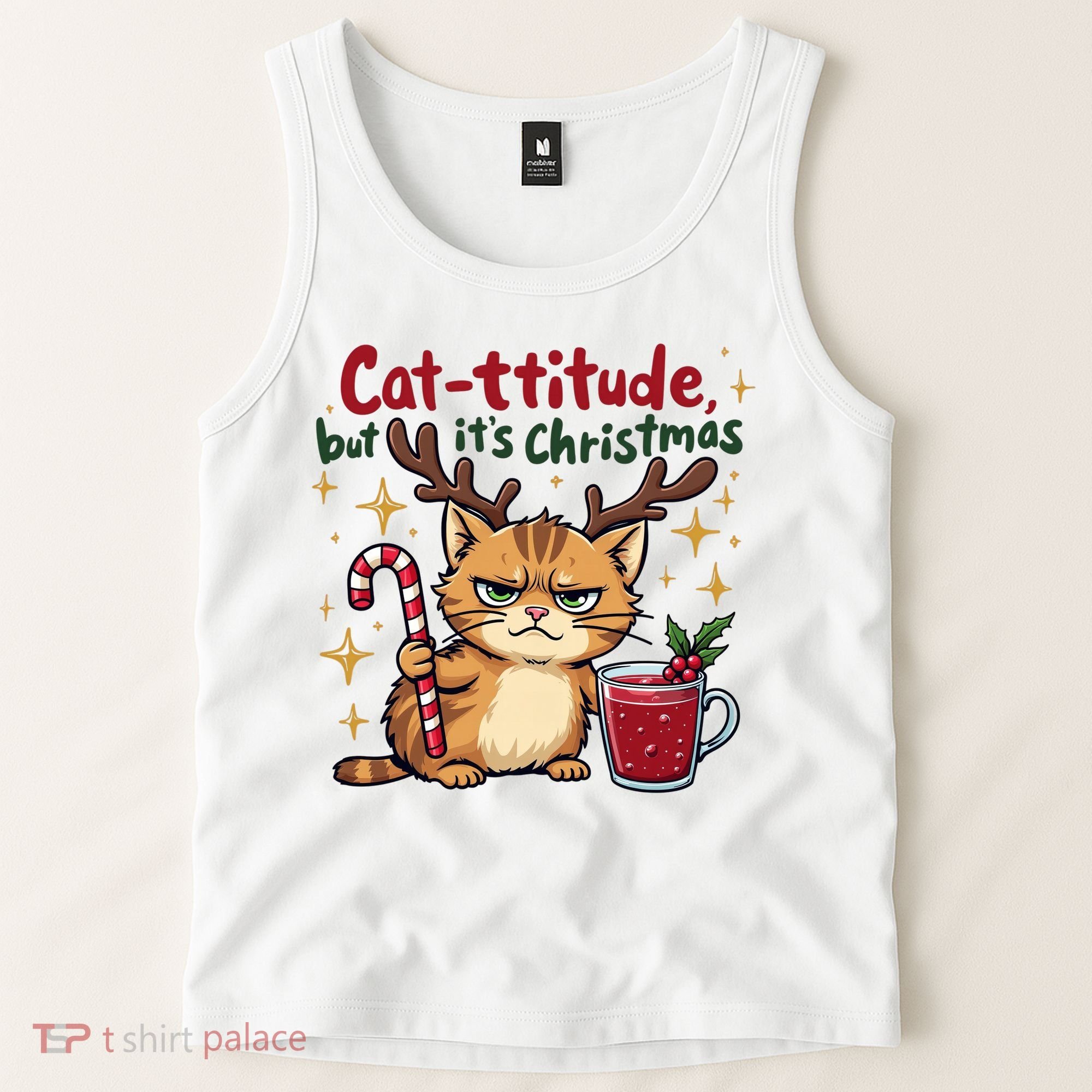 Cat-titude Christmas Cat Grumpy Cattitude Meme Tank Top