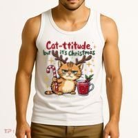 Cat-titude Christmas Cat Grumpy Cattitude Meme Tank Top thumb 3
