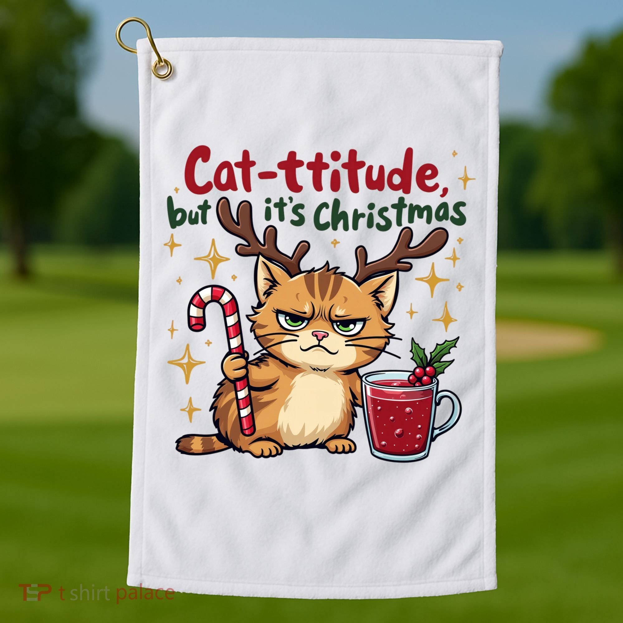 Cat-titude Christmas Cat Grumpy Cattitude Meme Golf Towel