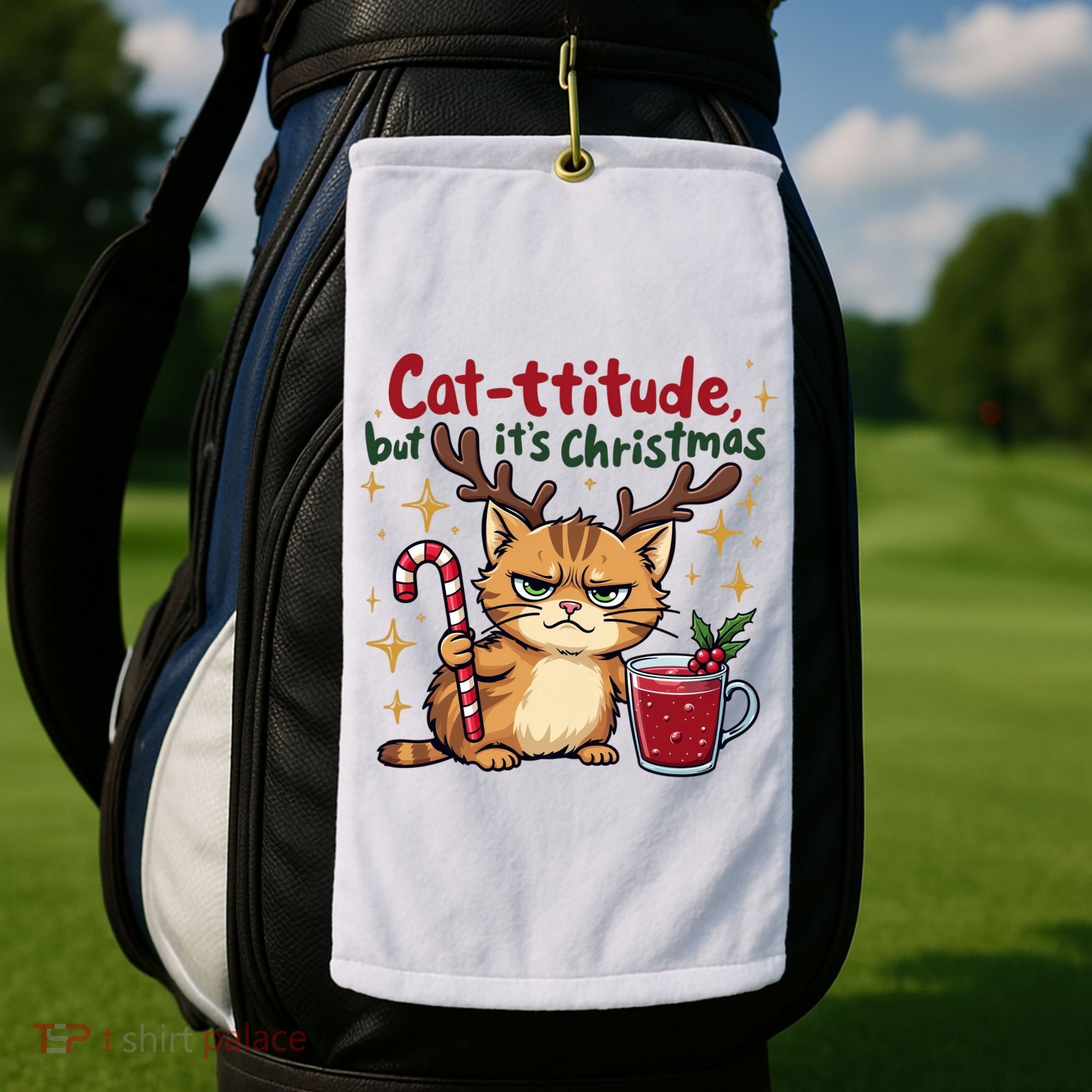 Cat-titude Christmas Cat Grumpy Cattitude Meme Golf Towel