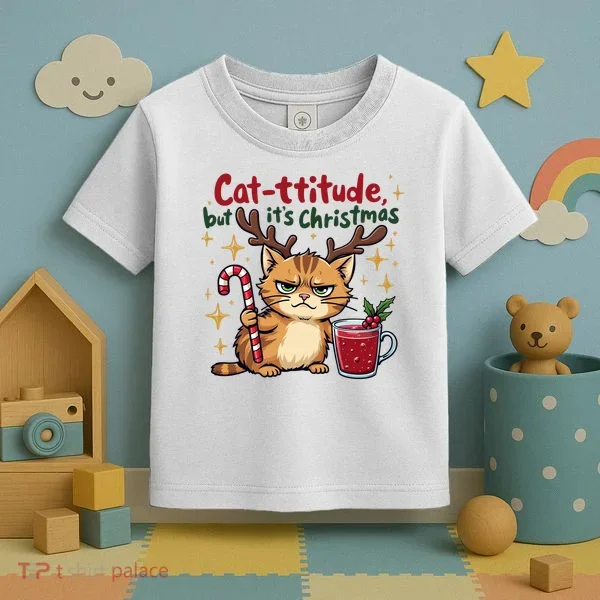 Cat-titude Christmas Cat Grumpy Cattitude Meme Toddler T-Shirt