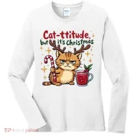 Cat-titude Christmas Cat Grumpy Cattitude Meme Women's Long Sleeve Shirt thumb 0