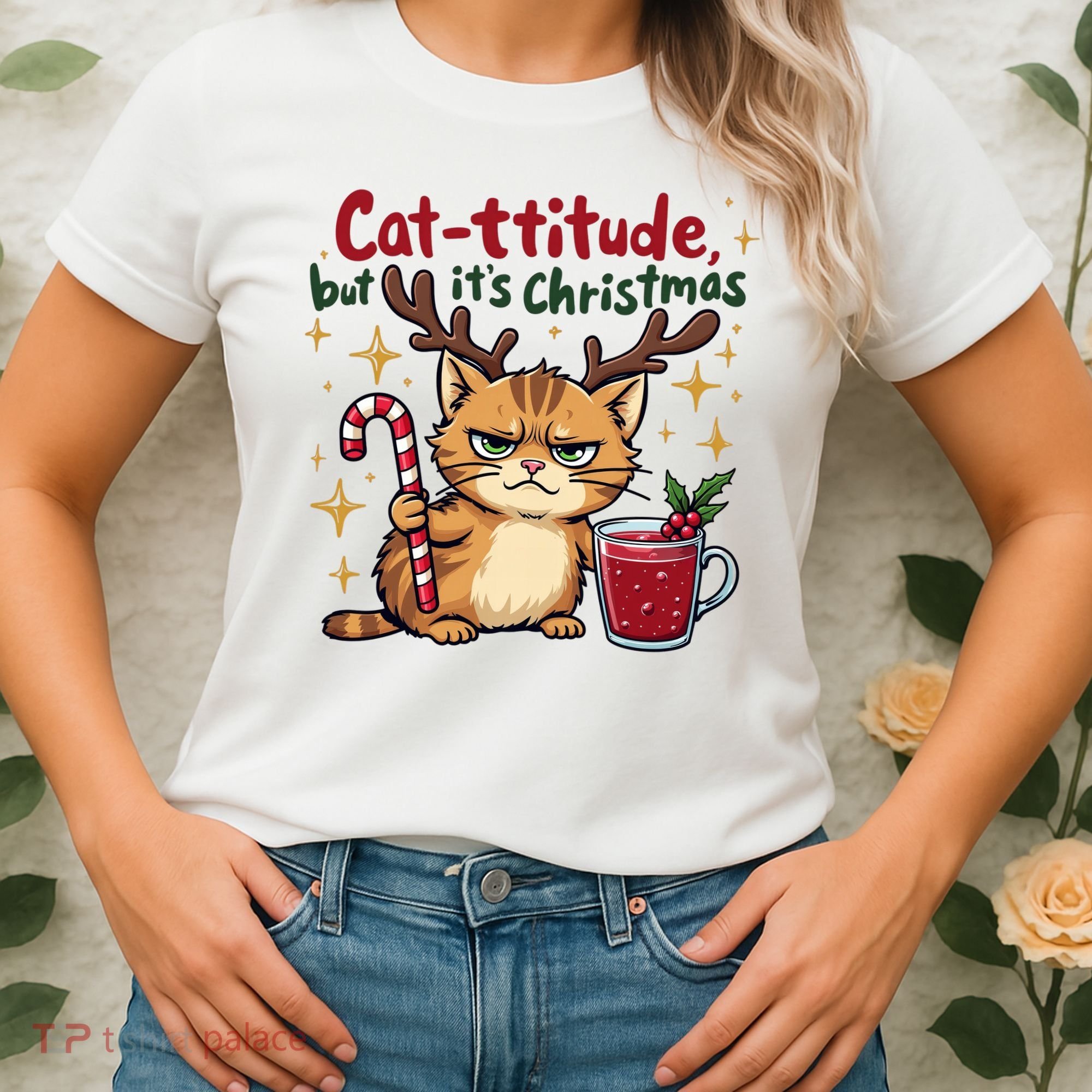 Cat-titude Christmas Cat Grumpy Cattitude Meme Women's T-Shirt
