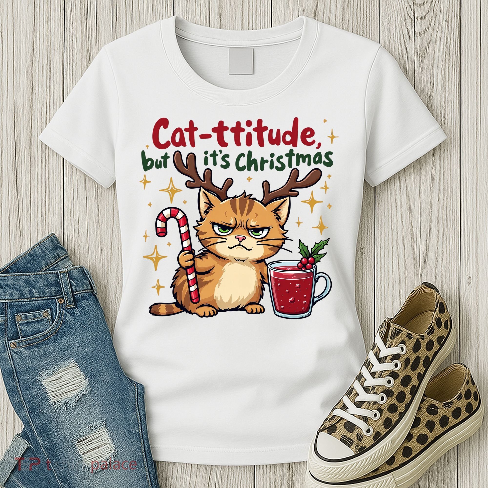 Cat-titude Christmas Cat Grumpy Cattitude Meme Women's T-Shirt