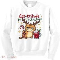 Cat-titude Christmas Cat Grumpy Cattitude Meme Kids Sweatshirt thumb 0