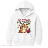 Cat-titude Christmas Cat Grumpy Cattitude Meme Kids Hoodie thumb 0