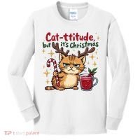 Cat-titude Christmas Cat Grumpy Cattitude Meme Kids Long Sleeve Shirt thumb 0