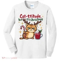 Cat-titude Christmas Cat Grumpy Cattitude Meme Kids Long Sleeve Shirt thumb 0