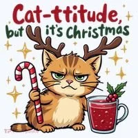Cat-titude Christmas Cat Grumpy Cattitude Meme Kids Long Sleeve Shirt thumb 2