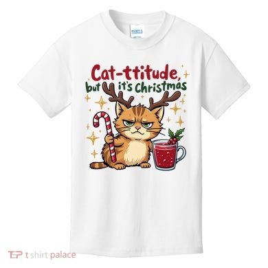 Cat-titude Christmas Cat Grumpy Cattitude Meme Kids T-Shirt