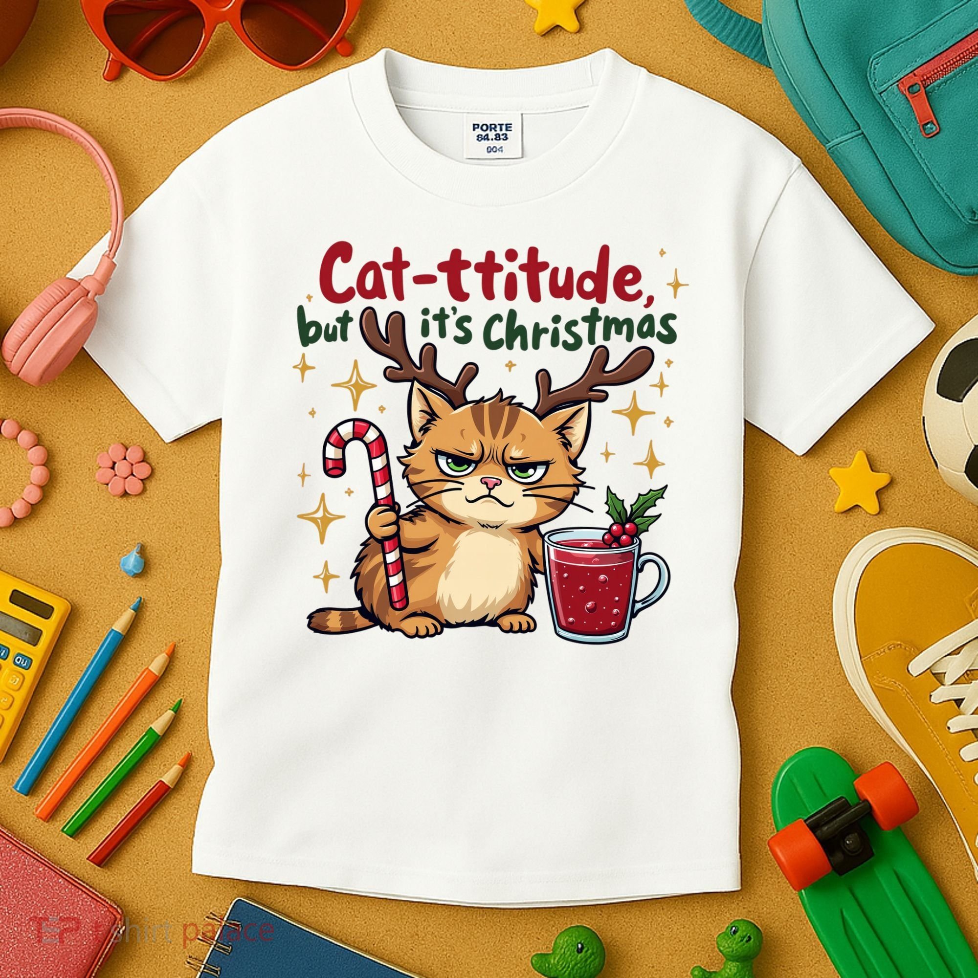 Cat-titude Christmas Cat Grumpy Cattitude Meme Kids T-Shirt
