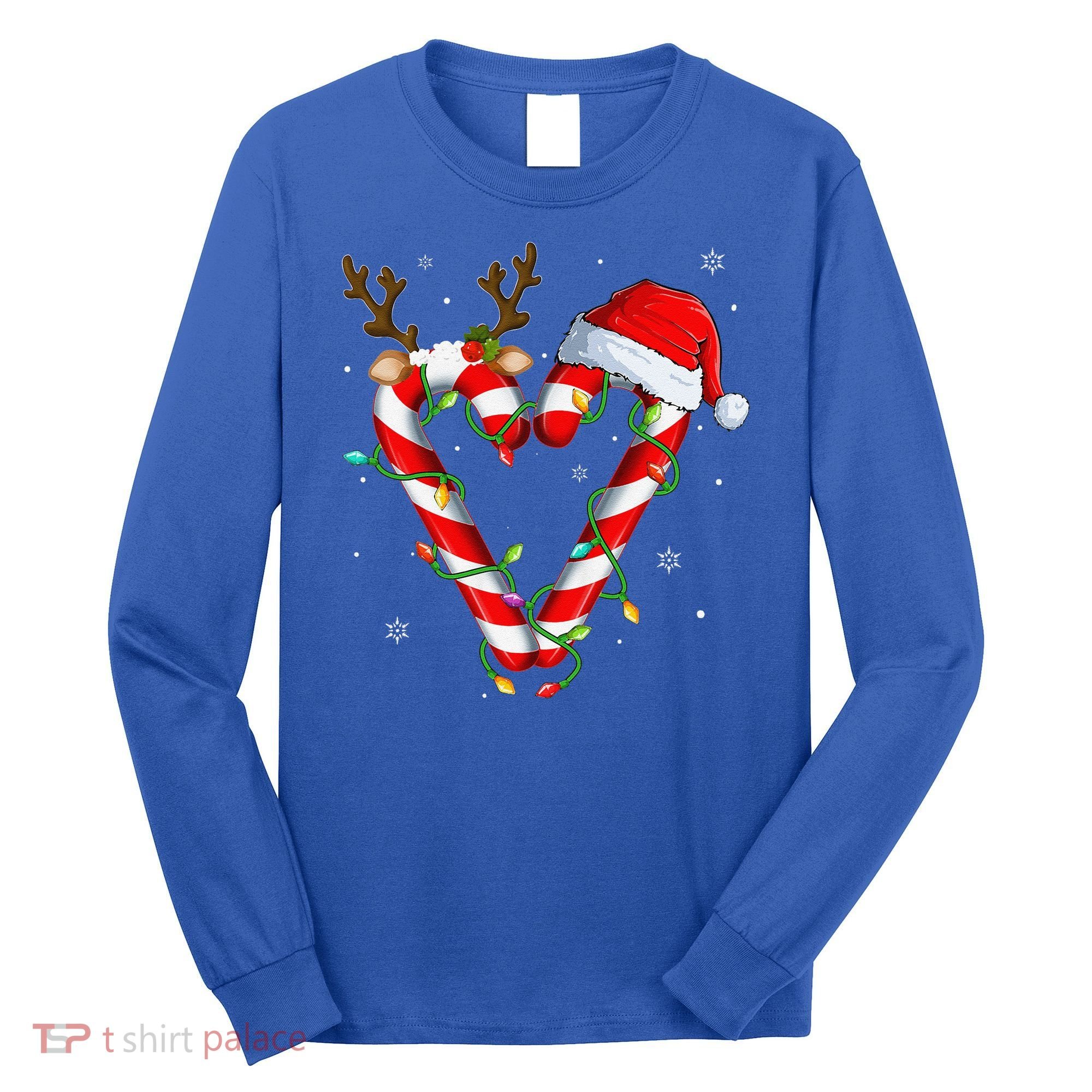 Candy Cane Crew Santa Christmas Lights Xmas Gift Long Sleeve Shirt