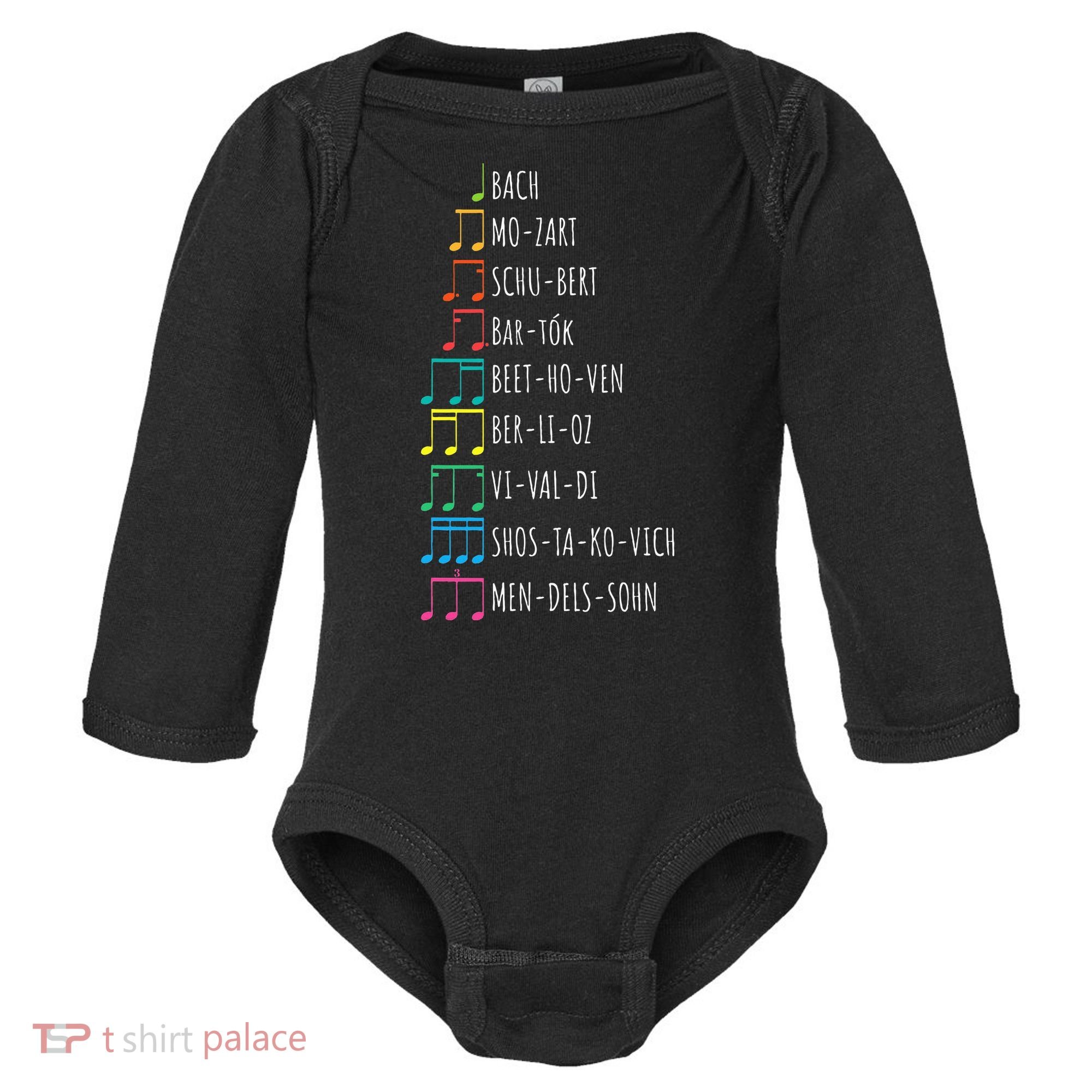Classic Composers Classical Music Musical Notes Baby Long Sleeve Bodysuit