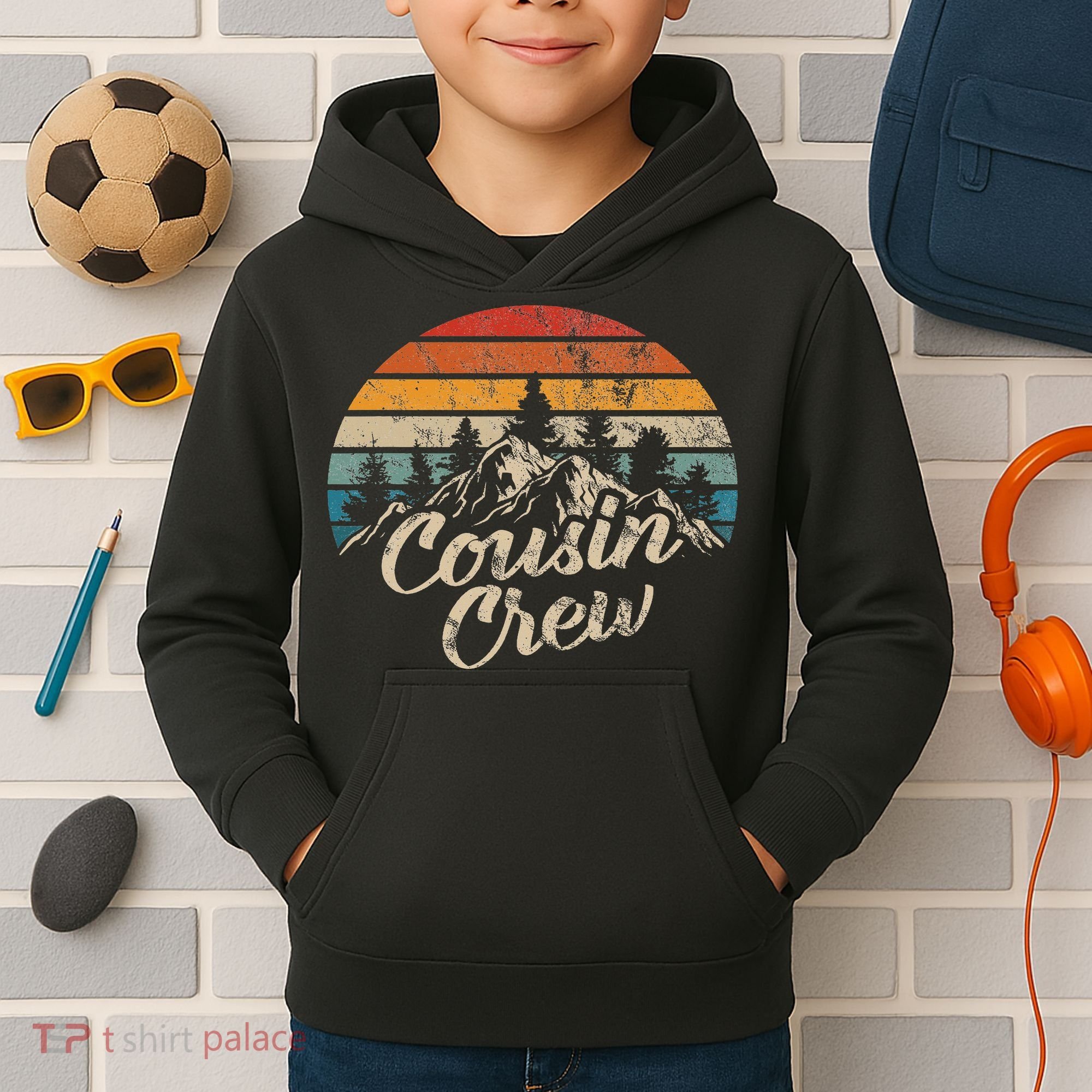 Cousin Crew Camping Outdoor Sunset Summer Camp Kids Hoodie