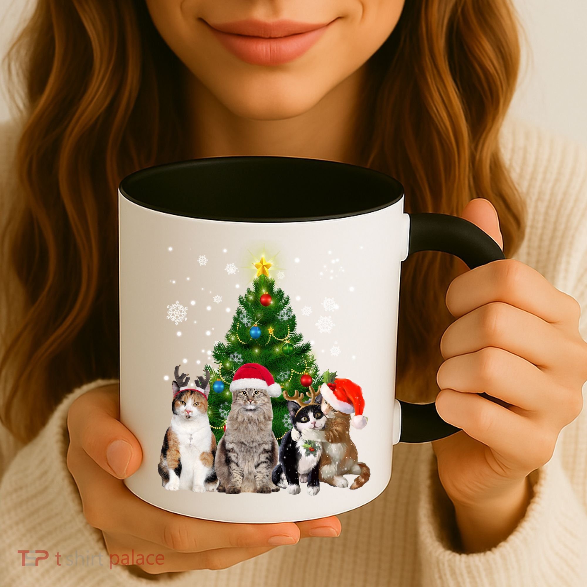 Cute Cat Christmas Tree Cat Lover Xmas Cat Mom Gift Coffee Mug